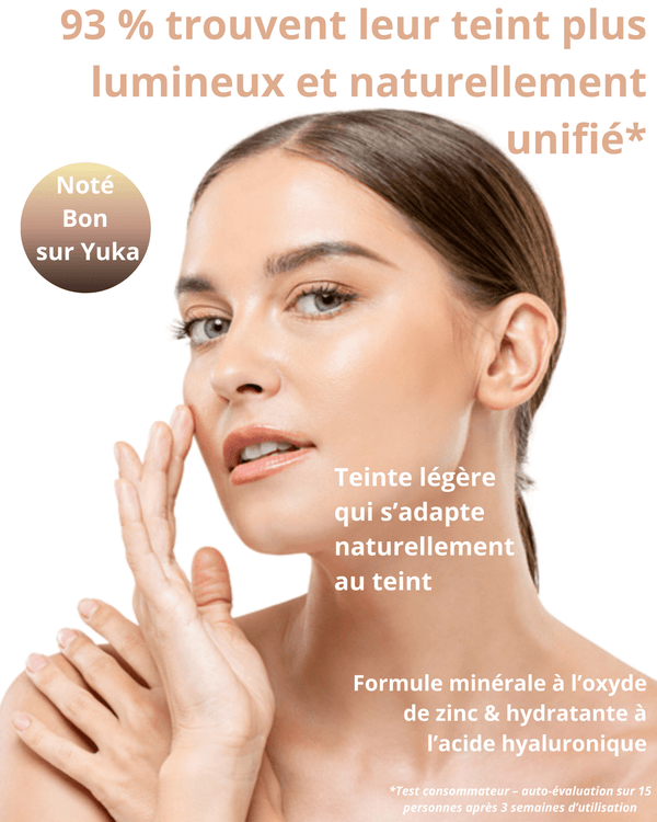 Crème Solaire Minérale SPF30 Teintée – à l’Acide Hyaluronique multi-poids, Hydratante & Fini Éclatant