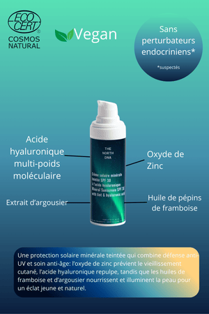 Crème Solaire Minérale SPF30 Teintée – à l’Acide Hyaluronique multi-poids, Hydratante & Fini Éclatant